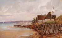 مشهد بيترسن فيلهلم الساحلي مع بيوت المزارع على طول الشاطئ 1874