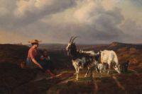 منظر طبيعي بيترسن فيلهلم مور مع الأم والطفل لرعاية الماعز 1847