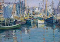Leinwanddruck von Peterson Jane Boats in Harbor Gloucester