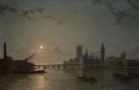 Pether Henry A Moonlit View Of The Houses Of Parliament From The Thames canvas print