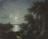 Pether Henry Moonlit Fishing On The Riverbank