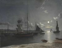 Pether Henry Shipping In The Estuary Under Moonlight