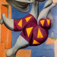 Picasso-zwemmer met strandbal