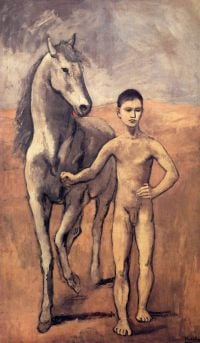 Picasso-Junge, der ein Pferd führt