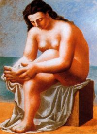 Picasso seduto nudo asciugandosi i piedi