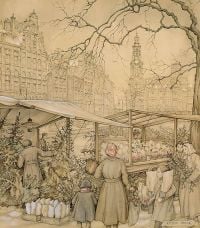 Pieck Anton Der Blumenmarkt im Singel in Amsterdam um die Weihnachtszeit