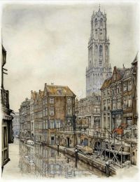 Pieck Anton Utrecht Oude Gracht Met Domtoren Calender Illustration 1962
