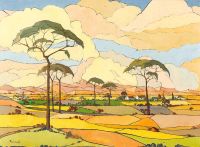 Pierneef Jacob Hendrik An Extensive View Of Farmlands Ca. 1925