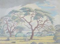 Pierneef Jacob Hendrik Bushveld Scene With Trees And Anthills 1956