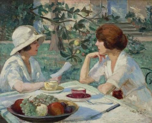 Pierre Dumont Tea Party In Garden canvas print