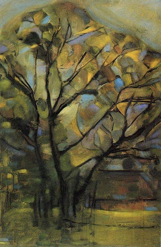 Piet Mondriaan Tall Tree Silhouettes With Bright Colours 1908 canvas print