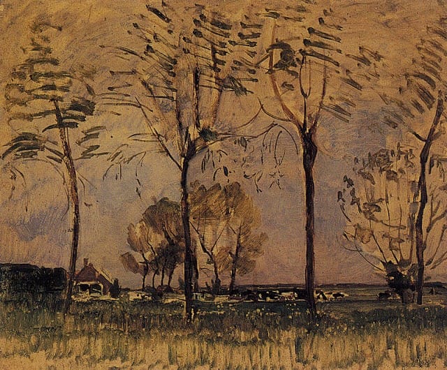 Piet Mondrian Farm Setting Four Tall Trees In The Foreground C. 1907 canvas print