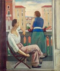Pietro Marussig Figuras en el balcón 1921
