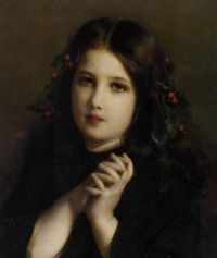 Piot Adolphe A Young Girl With Holly Berries In Her Hair