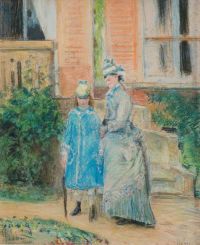 Pissarro Camille Deux Jeunes Filles Dans Un Jardin Devant Un Perron