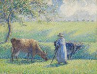 Pissarro Camille Paysanne Gardant Deux Vaches 1887