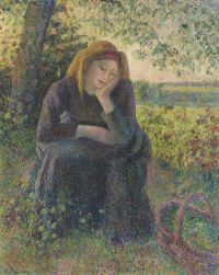 Pissarro Camille Paysanne Reveuse Assise Soleil Couchant 1891 92 canvas print