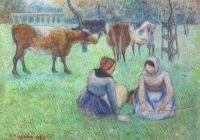 Pissarro Camille Paysannes Assises Gardant Des Vaches 1886 canvas print