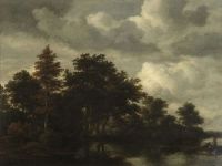 Bosque de Pissarro con sujetos cerca de un río
