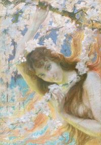 Point Armand Portrait Of A Woman With Cherry Blossoms 1892