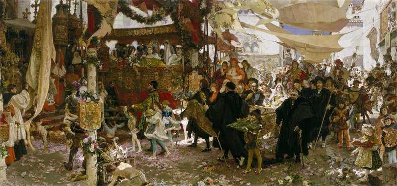 Pradilla Y Ortiz Francisco The Baptismal Procession Of Prince Juan Son Of The Catholic Kings Through The Streets Of Seville 1910 canvas print