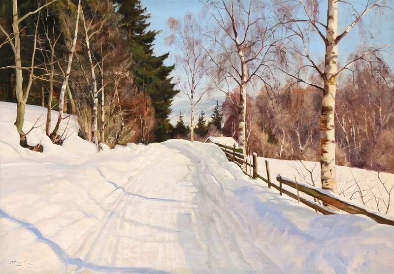 Pryn Harald Winter Landscape With A Snow Covered Forest Lane Bathed In Sunlight 1936 canvas print