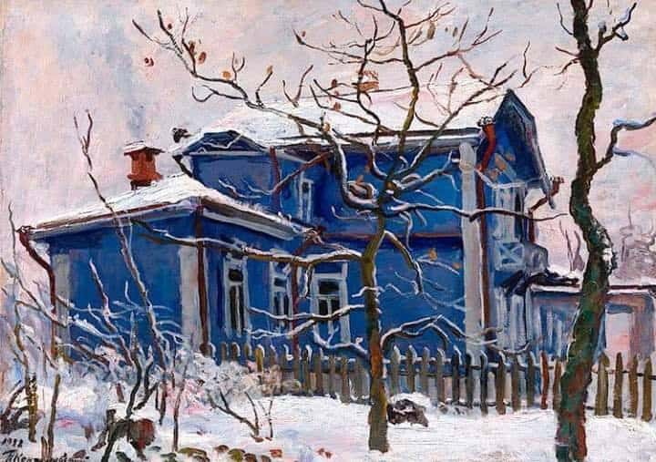 Tableaux sur toile, reproduction de Pyotr Petrovich Konchalovsky First Snow Blue Dacha 1938