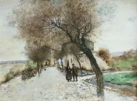 Raffaelli Jean Francois Figures In A Village Street Ca. 1890 canvas print