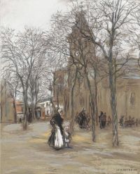 Raffaelli Jean Francois Mere Et Fille Dans La Place De L Eglise canvas print