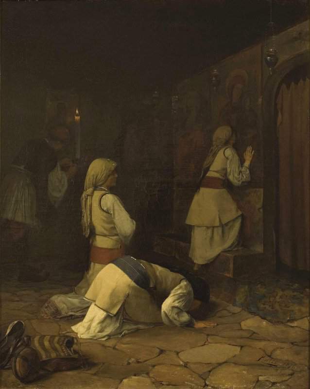 Ralli Theodoros Praying In A Greek Church Mount Parnassus canvas print