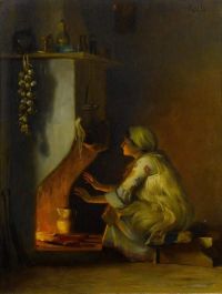 Ralli Theodoros Young Girl By A Fire canvas print