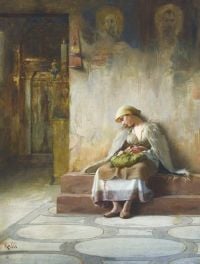 Ralli Theodoros junges Mädchen, das in einer Kirche schläft