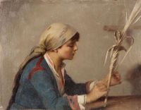 Ralli Theodoros Young Girl Weaving Willow Branches canvas print