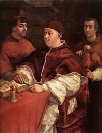 Raphael Papst Leo X. mit den Kardinälen Giulio De-Medici und Luigi De Rossi