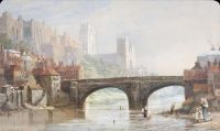 Rayner Louise Ingram Kathedrale von Durham von Framwellgate Bridge mit Figuren in den Vordergrund