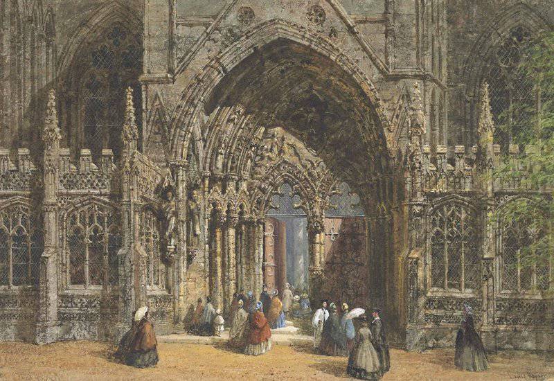 Rayner Louise Ingram Figures Outside The Angel Choir Lincoln Cathedral canvas print