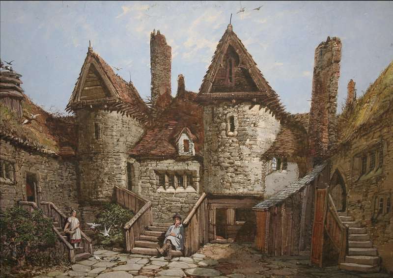 Rayner Louise Ingram Girl Feeding Doves In A Courtyard With Boy On Steps canvas print