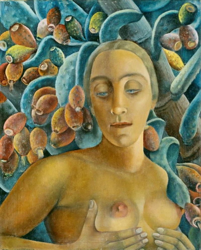Re E Anita Semi-nude Before Prickly Pear canvas print