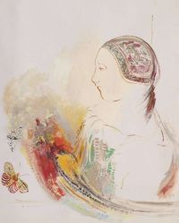 Redon Odilon Profil D Enfant Ou Profil De Femme Avec Oisseau De Paradis Ca. 1905 08 طبعة قماشية