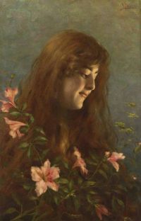 Reggianini Vittorio Young Girl With Flowers canvas print
