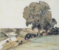 Reid Stephen Figures In Tudor Landscape 1911 canvas print