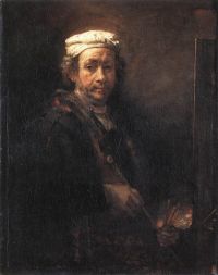 Rembrandt Portrait des Künstlers an seiner Staffelei 1660