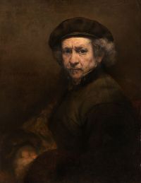 Rembrandt Selbstbildnis mit Baskenmütze und umgeschlagenem Kragen