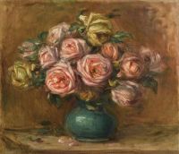 Renoir Pierre Auguste Bouquet De Roses Dans Un Vase Vert Ca. 1912