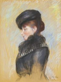 Renoir Pierre Auguste Femme A La Toque Noire Or Tete De Jeune Femme Or Portrait De Femme En Buste Au Chapeau Noir Ca. 1890