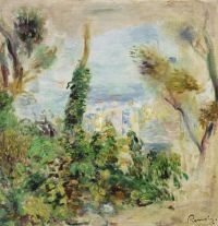 Renoir Pierre Auguste Paysage Fleurs Grimpantes Et Maisons 1900