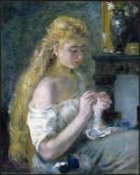 Renoir Pierre Auguste Woman Crocheting Ca. 1875