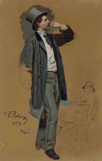 Repin Ilya Efimovich Study For A Parisian Cafe . Gentleman Standing And Jean Leon Gerome