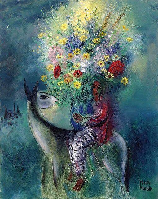 Tableaux sur toile, reproduction de Reuven Rubin Rider With Bouquet 1969