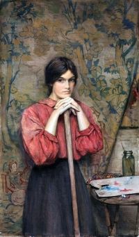 Rheam Henry Meynell Study Of A Girl In The Artist S Studio Standing Before A Tapestry 1910